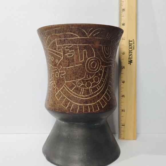 Vtg Mexico Vase Folk Art Pottery Ceramic Terracota Stoneware Etched Hand-crafted - Picture 7 of 12
